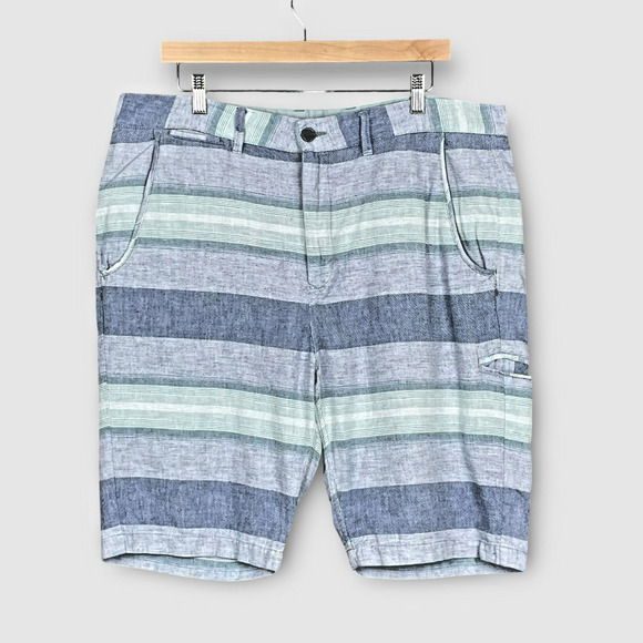 Carbon2Cobalt Mens Linen Blend Preppy Striped Shorts Size 36 Coastal Breathable - Picture 1 of 6